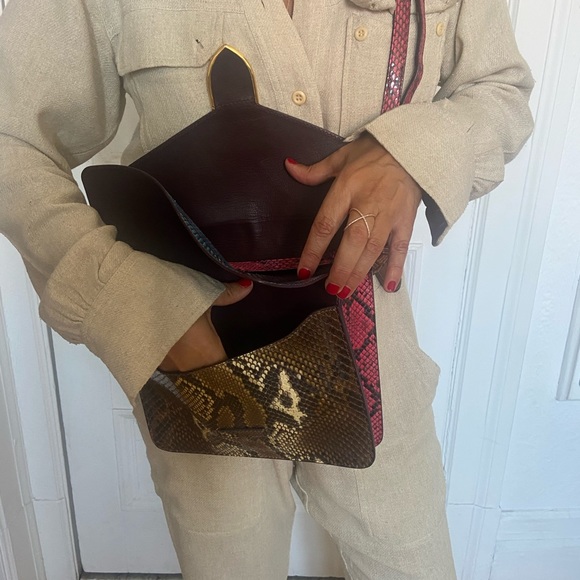 Sophie Hulme python skin leather handbag, crossbody with two pockets - Picture 5 of 6